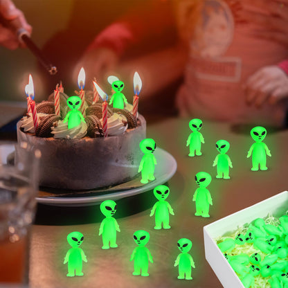 CroBlissful 25 Pcs Mini Alien Figures to Hide and Seek Glow in the Dark Green Little Tiny Aliens Figurine for Space Party Favors Small Rave Trinkets Prank Toys Bulk Gifts Goodie Bag Fillers