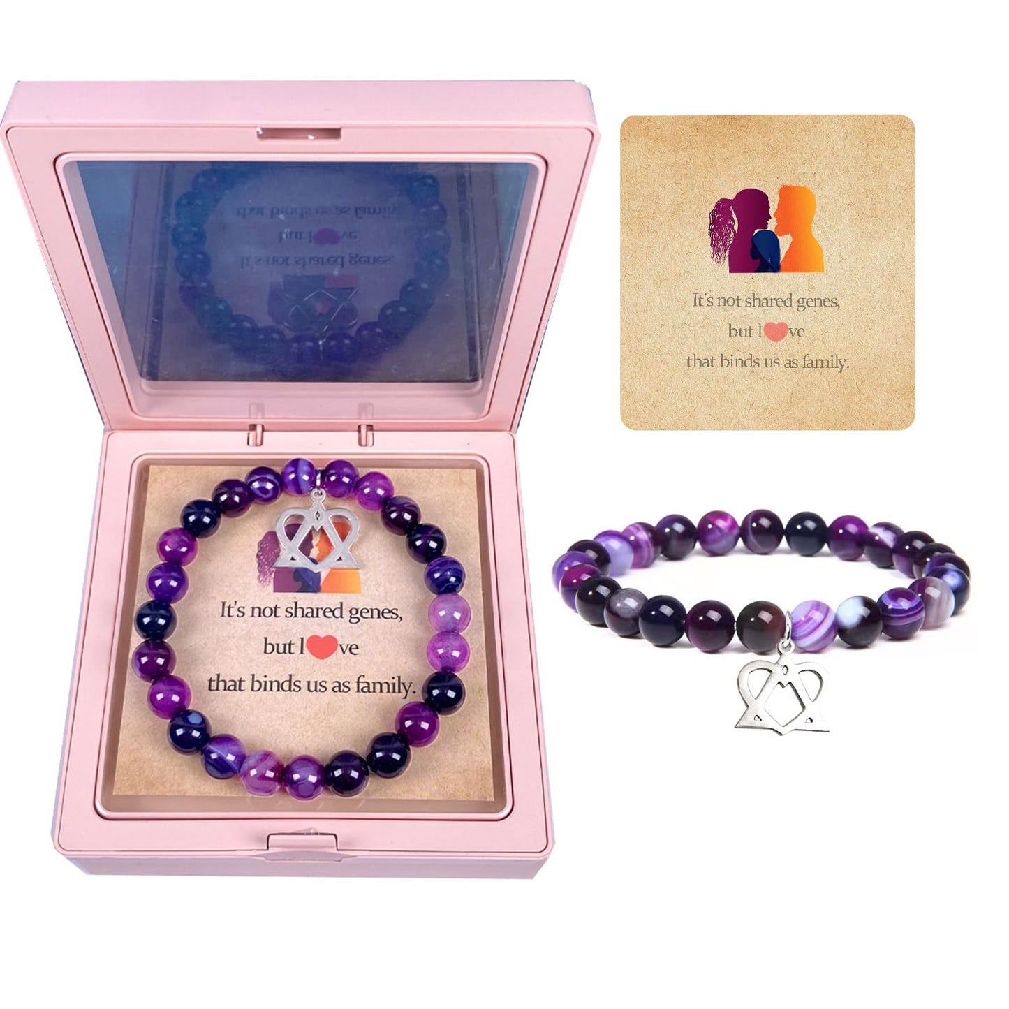 Adoption Symbol Charm Bracelet Necklace Adoption Day Gifts Adoption Gifts Gotcha Day Amethyst Bracelet Adoption Celebration Party Gifts Adoptive Jewelry Thank You Gift