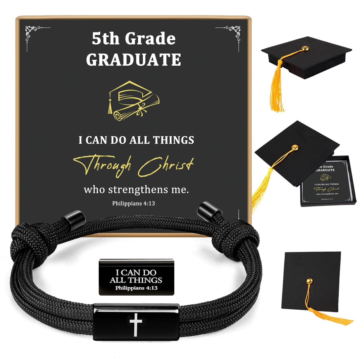 Trinckle 2026 Graduation Gifts for Boys, Kindergarten 5th 8th High School Middle School Cross Graduation Bracelet with Card and Box, Adjustable College Grad Gifts for Teen Boys Son Grandson Nephew