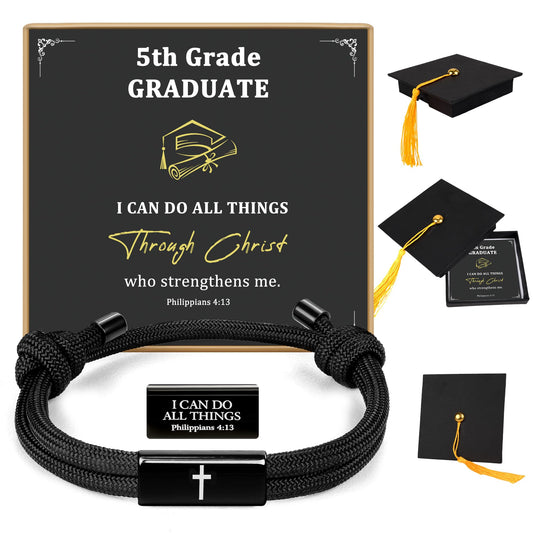 Trinckle 2026 Graduation Gifts for Boys, Kindergarten 5th 8th High School Middle School Cross Graduation Bracelet with Card and Box, Adjustable College Grad Gifts for Teen Boys Son Grandson Nephew