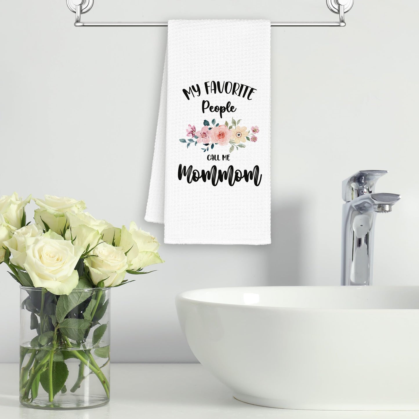 Mommom Grandma Kitchen Towels, My Favorite People Call Me Mommom Gifts for Grandma Birthday Christmas Mother's Day Mom,Floral Hand Towels Decor for Bathroom,Rustic Dish Tea Towel Home 16x24in