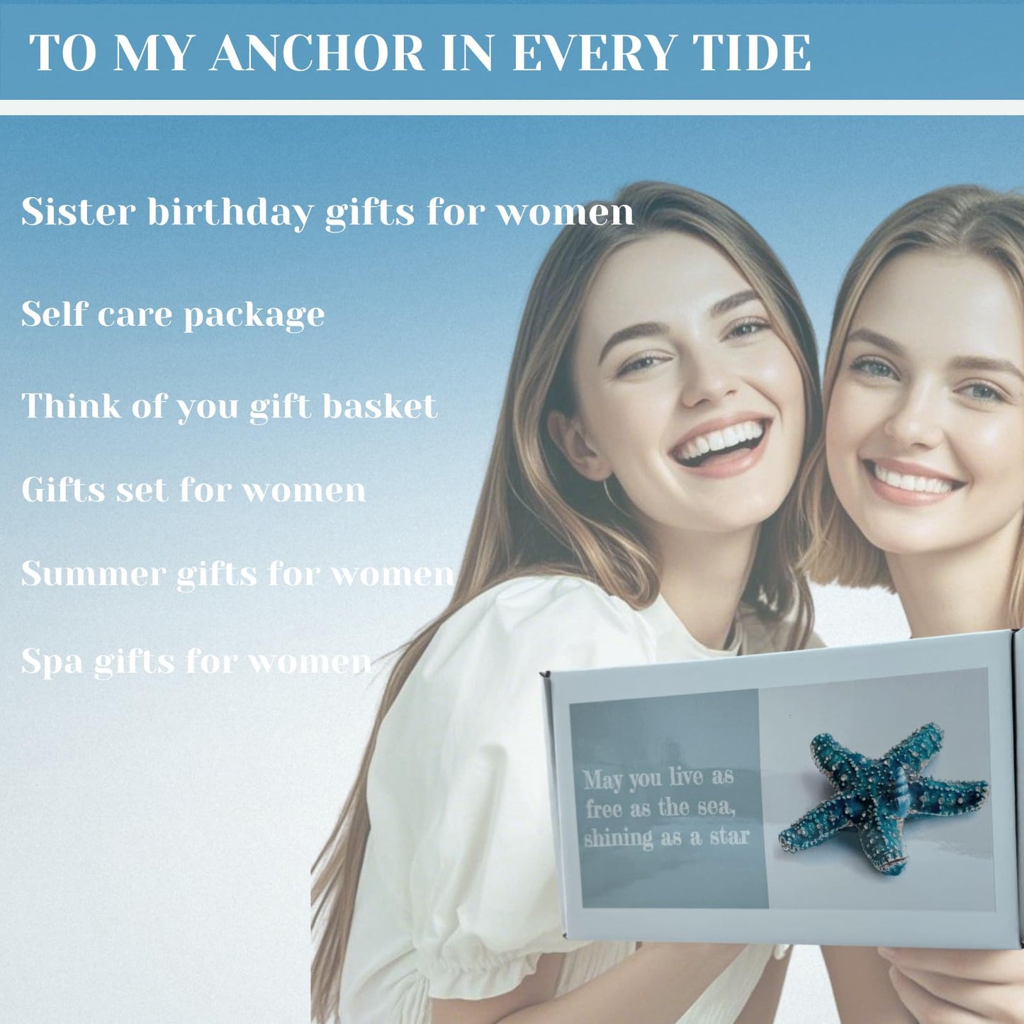 Beach Gifts For Women Thank You Gift Basket With Beach Bracelets Teacher Appreciation Gifts Set, Self Care Gifts For Womens Blue