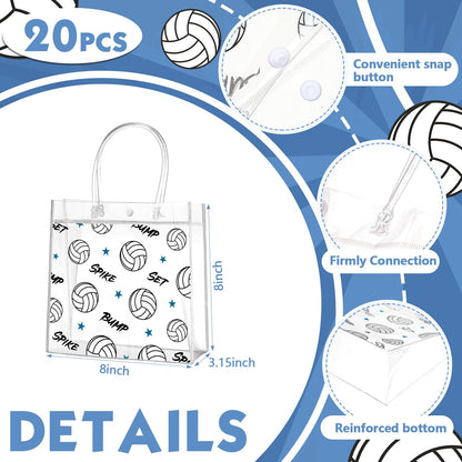 Aliceset 20 Pcs Volleyball Clear Treat Bags with Handles Volleyball Goodie Bags Sport Theme Party Favor for Team Snack Birthday Gifts, 8 x 8 x 3.15''