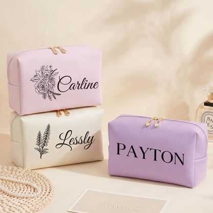 Gifts for Women Personalized Custom Makeup Bag, Monogram Toiletry Bag Cosmetic Pouch, Double-Sided Engraved Mother's Day Bridesmaid Wedding Anniversary Birthday Gifts