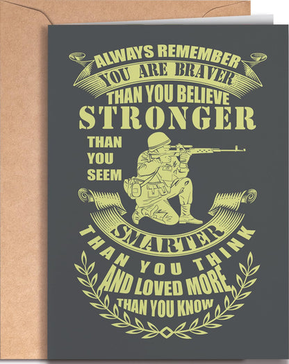 Motivational card for soldier, veteran with envelope | A great inspirational card to show appreciation for a militar on a special day (Birthday, retirement, graduation...)