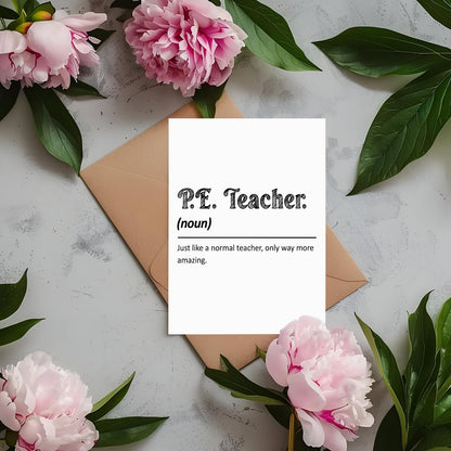 Pe Teacher Definition Card - Teachers Day - Appreciation Greeting Card - Thank You - Gift For Pe Teacher - Gift From Student - Funny