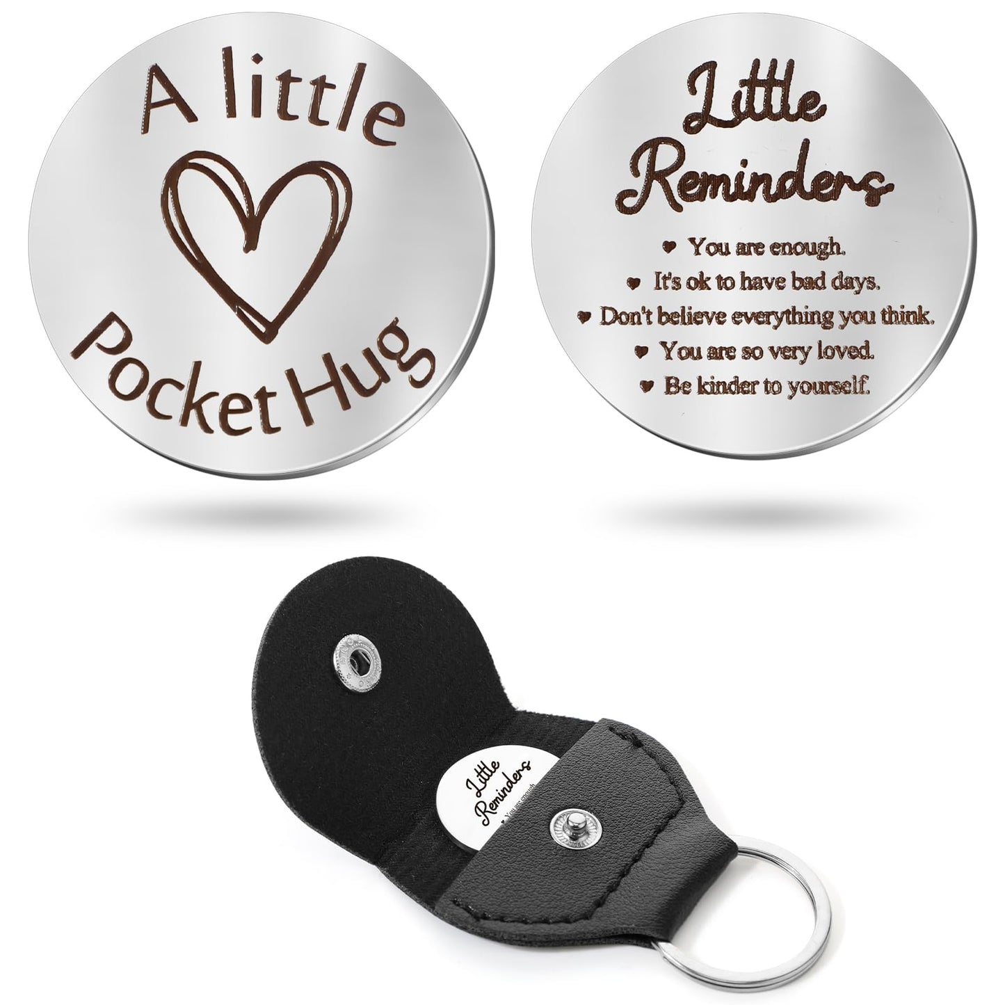 Sureio Pocket Hug Token Gifts for Men Boyfriend Girlfriend Inspirational Gift for Son Daughter Brother with Leather Keychain