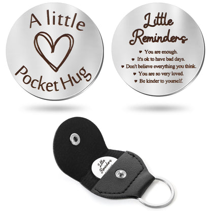 Sureio Pocket Hug Token Gifts for Men Boyfriend Girlfriend Inspirational Gift for Son Daughter Brother with Leather Keychain