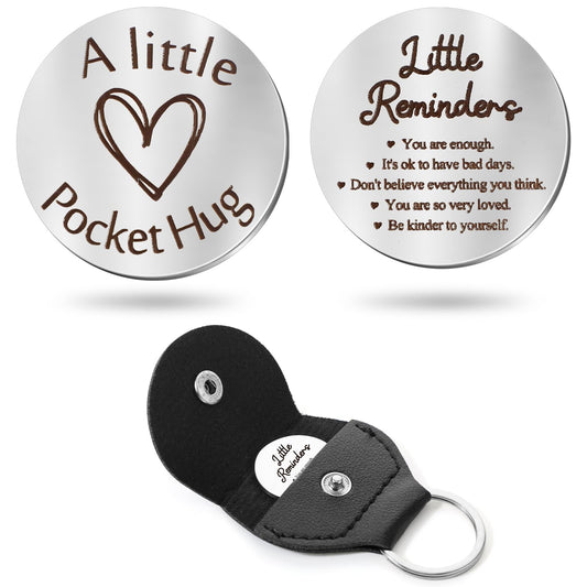 Sureio Pocket Hug Token Gifts for Men Boyfriend Girlfriend Inspirational Gift for Son Daughter Brother with Leather Keychain
