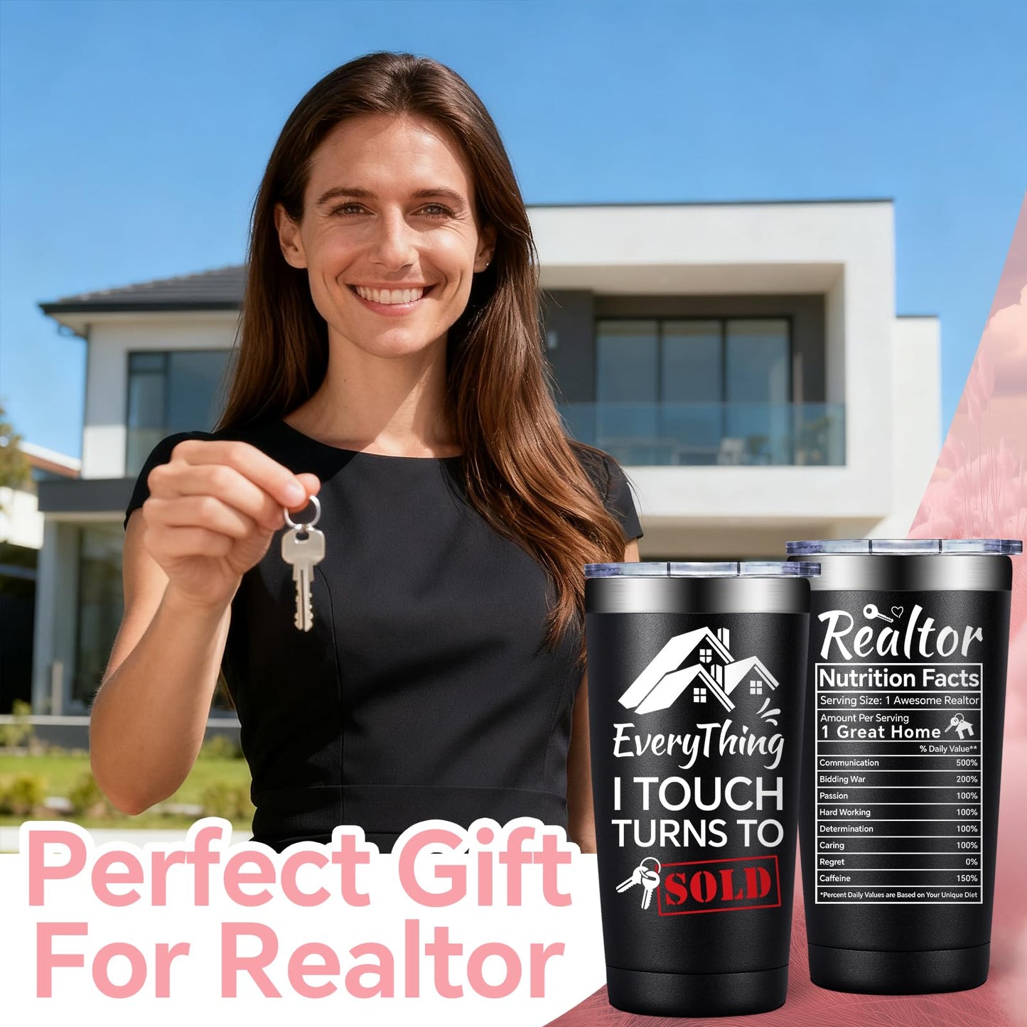SpenMeta Realtor Gifts for Women, Men - Closing Gifts for Realtors - Real Estate Agent Supplies - 20oz Everything I Touch Turns To Sold Tumbler Cup