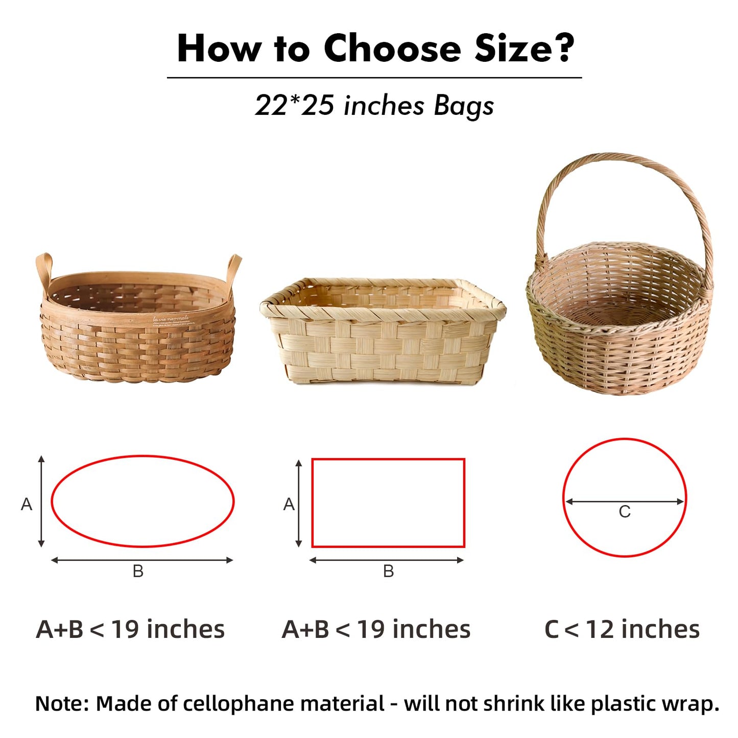 EKAPACKAGING 22x25 Inches 10 Pcs Large Cellophane Bags for Gift Baskets, Plastic Gift Basket Wrapping with Pull Ribbons, Clear Cellophane Gift Bags for Party, Mother’s Day, Baby Showers, Christmas