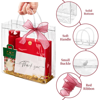 Jutieuo 20 PCS Clear Gift Bags with Handles, 9.8 x 9.8 x 3.5 Inches Reusable Plastic Goodie Bag Transparent Party Favor Bags Bulk for Weddings Birthdays Events, Classrooms & Celebrations