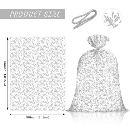 WRAPAHOLIC 56" Large Plastic Gift Bag - Silver Floral Jumbo Bike Bag Gift Wrap for Birthdays, Mother's Day, Wedding, Baby Shower, Parties, or Any Occasion - 56" H x 36" W