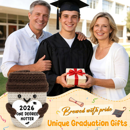 2026 Graduation Gifts for Her Him Funny Graduation Party Decorations Home Desk Decor Handmade Positive Crochet Coffee Mug - One Degree Hotter College High School University Grad Academy Masters Gifts