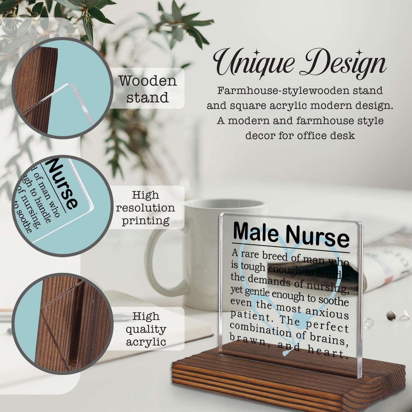 Male Nurse Gifts, Appreciation Desk Sign for Men in Nursing, Inspirational Recognition Plaque for Compassionate and Strong Healthcare Professionals PA044