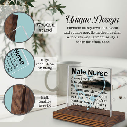 Male Nurse Gifts, Appreciation Desk Sign for Men in Nursing, Inspirational Recognition Plaque for Compassionate and Strong Healthcare Professionals PA044