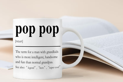 QASHWEY Pop Pop Mug, Grandpa Pop Pop Gifts from Grandkids Coffee Mug, Grandpa Mugs, Fathers Day Christmas Mugs Tea Cup Gifts for PopPop Grandpas, PopPop Definition Coffee Cups Ceramic 11oz