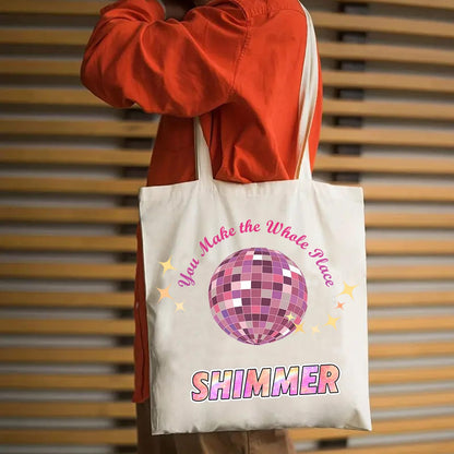 Canvas Tote Bag for Women, Cute Tote Bag, Music Lovers Singer's Merch Present, You Make The Whole Place Shi.m.mer, Aesthetic Large Capacity Foldable Storage Bags, Reusable Casual Grocery Bag
