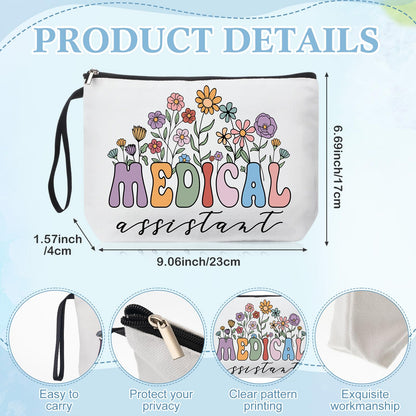 Kacctyen Medical Assistants Gift Set for Women Canvas Makeup Bag Glass Cups with Lids and Straws Keychain Medical Assistants Week Appreciation Gift