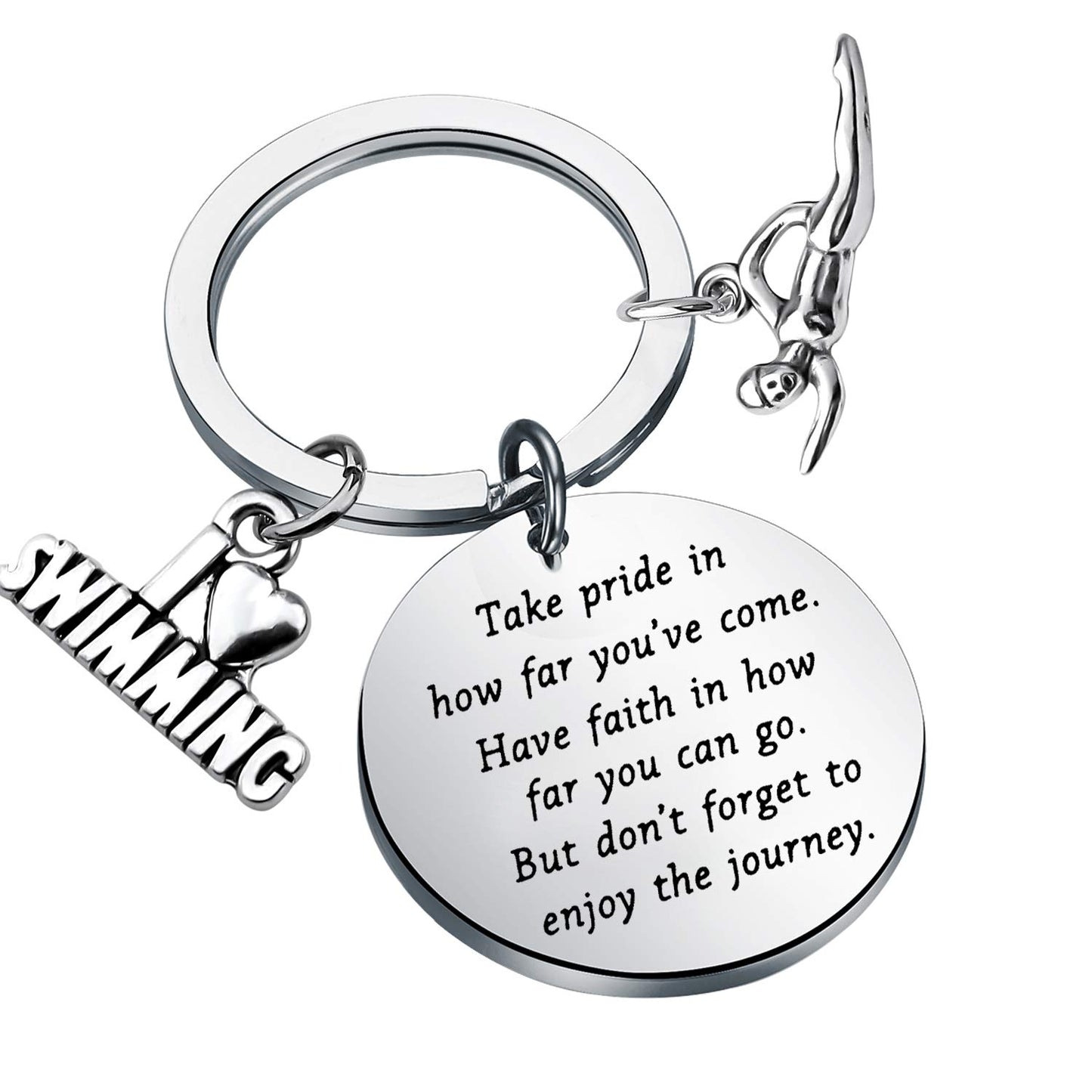 Swim Keychain I Love Swimming Lover Gift Take Pride in How Far You Have Come Swim Team Inspirational Swimmers Jewelry Gift