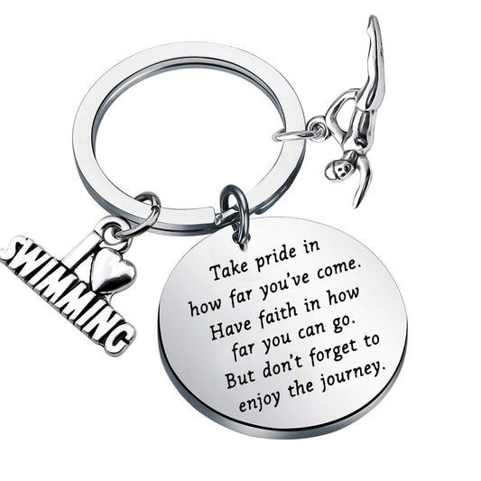 Swim Keychain I Love Swimming Lover Gift Take Pride in How Far You Have Come Swim Team Inspirational Swimmers Jewelry Gift