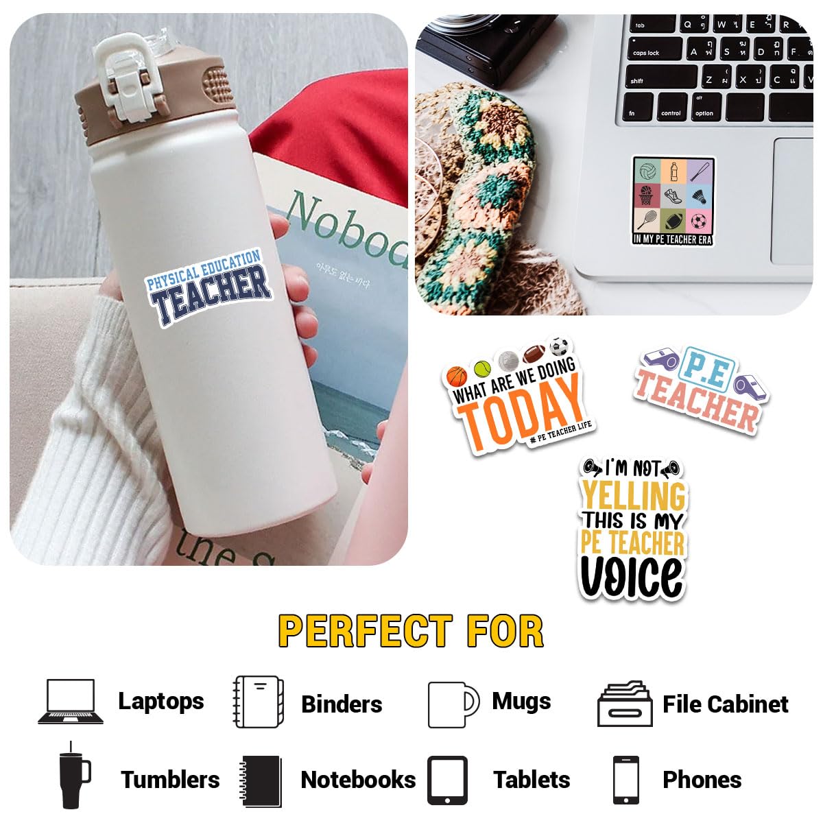 10 Pcs Physical Education Teacher Stickers – Gift for Gym Teachers, Coaches, Parents, Friends, Teammates – Ideal for Laptops, Water Bottles, Tumblers, Notebooks, Scrapbooking 3