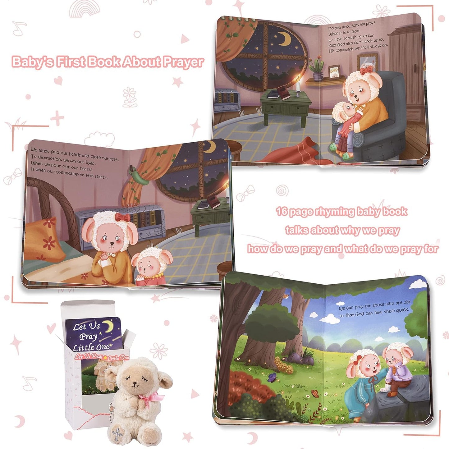 MyMateZoe Baptism Gifts for Girl, Great Christening, Dedication and Baptism Gift Set for Girl and Newborn Baby, Includes 7" Praying Lamb Plush Toy and Let Us Pray Baby Book in Keepsake Gift Box