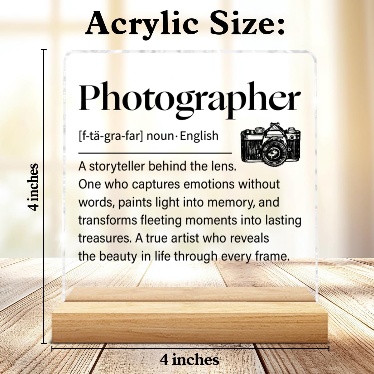 Photographer Gifts for Photography Lovers Women Men, Photography Gift Photographer Acrylic Sign Office Desk Decor 4×4 Inch