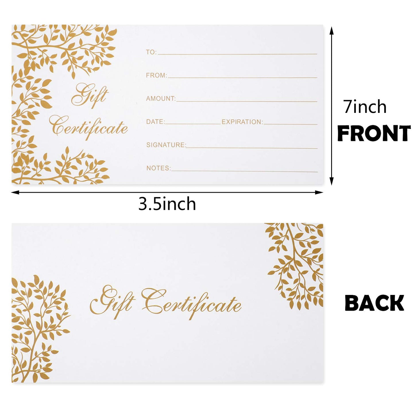 Outus 50 Pcs Blank Gift Certificates for Business Vouchers Coupon Certificates Cards Graduation Gift Card for Spa Salon Restaurants Custom Client Birthday Wedding, 3.5 x 7 Inch(White)