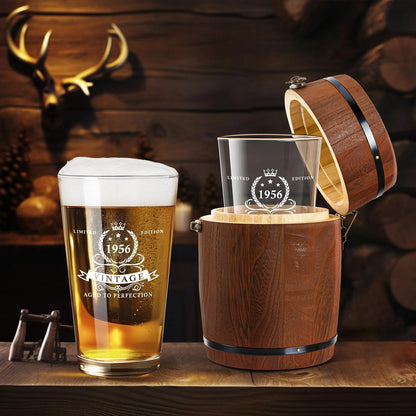 LIGHTEN LIFE 70th Birthday Gifts for Men 16oz,1956 Beer Glass in Barrel Box,70th Birthday Gift Ideas,1956 Pint Glass for 70 Years Old Dad,Husband