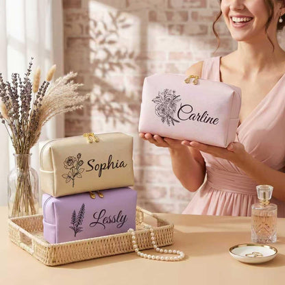 Gifts for Women Personalized Custom Makeup Bag, Monogram Toiletry Bag Cosmetic Pouch, Double-Sided Engraved Mother's Day Bridesmaid Wedding Anniversary Birthday Gifts