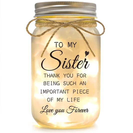 Sister Gifts - Mason Jar Night Lights with Warm Lights for Sisters, Unique Sister Birthday Gifts Ideas for Mothers Day Christmas Valentines Day, Heartfelt Home Decor Gift
