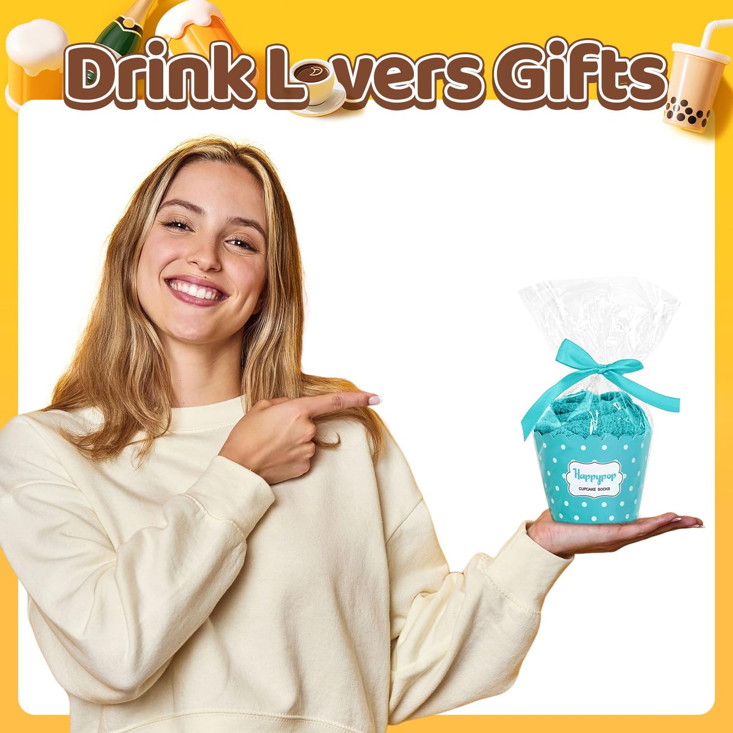 HAPPYPOP Funny Gifts for Women Men - Boba Tea Taco Gifts for Her, Bourbon Coffee Socks