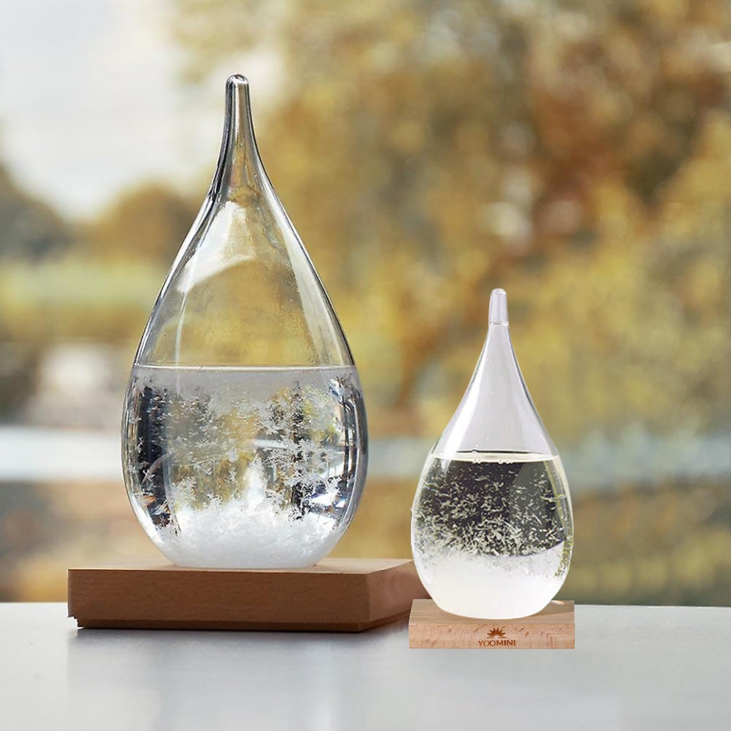 Storm Glass Weather Predictor - Weather Forecaster Station with Wooden Base for Home and Office Decor, Snow Globe Barometer, Creative Christmas Birthday Gifts for Him, Her