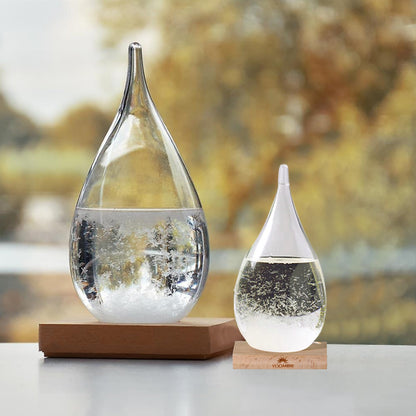 Storm Glass Weather Predictor - Weather Forecaster Station with Wooden Base for Home and Office Decor, Snow Globe Barometer, Creative Christmas Birthday Gifts for Him, Her