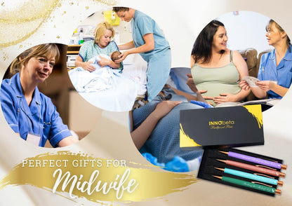 InnoBeta Midwife Gifts, Ballpoint Pen Set of 4, Gift Ideas for Midwife, OB, Labor Nurses, Baby Catcher,