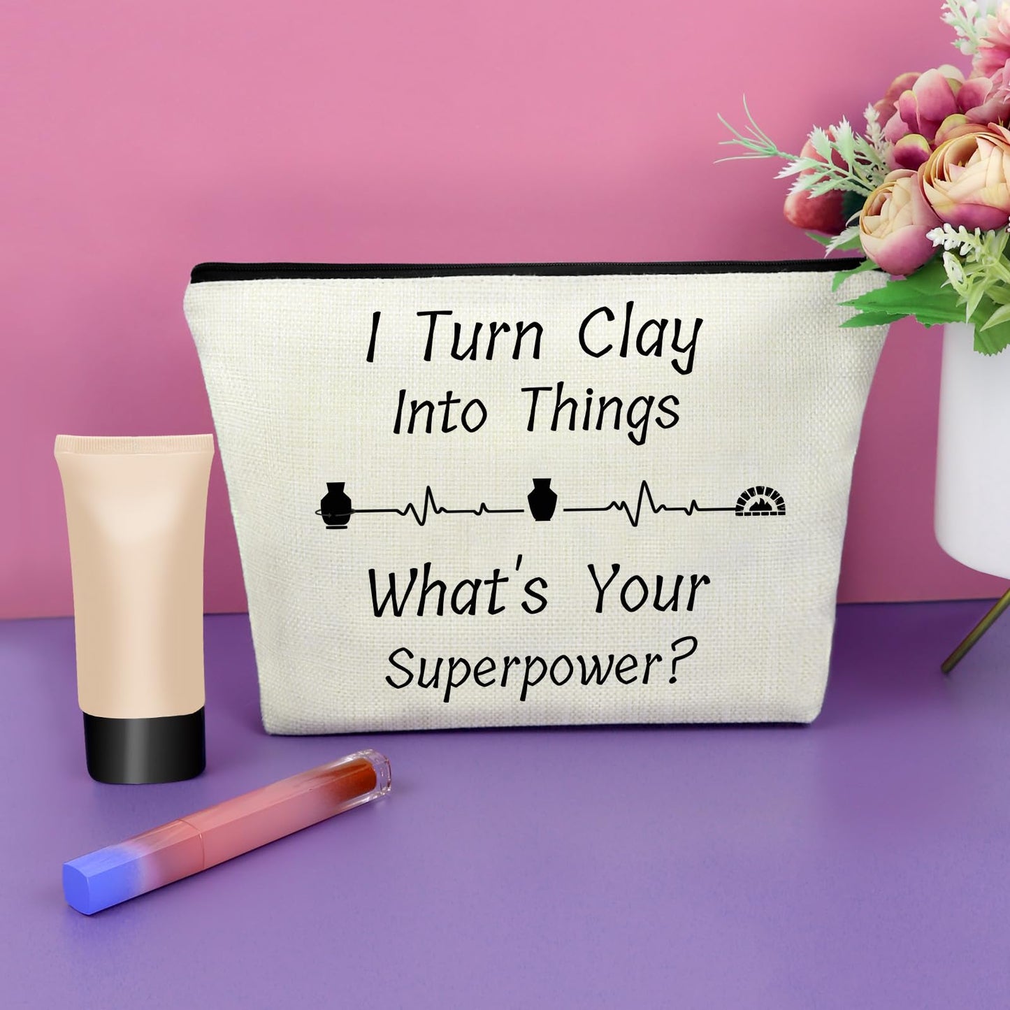 Ceramic Artist Gift Makeup Bag Pot Making Lover Gift Pottery Artist Present for Daughter Friends Pottery Art Cosmetic Bag for Her Christmas Birthday Valentines Day Present Travel Toiletry Pouch