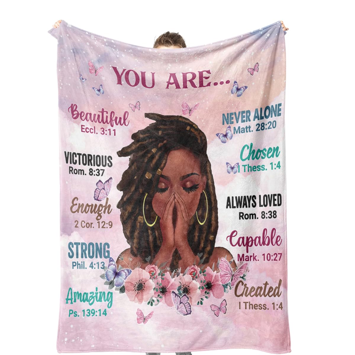 Throw Blanket, Soft Fleece Blanket with Inspirational Positive Thoughts and Quotes for Bedroom, Ideal as a Gift for Girls and Women 50x60 Inch