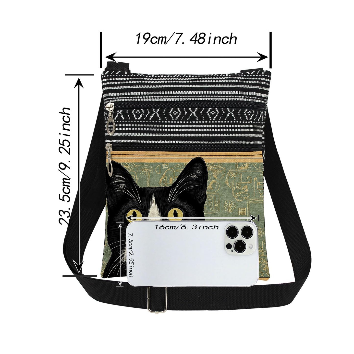 Tuxedo Cat Crossbody Bag Adjustable Shoulder Strap Messenger Bag for Cat Lover Adults Birthday Gift for Sister Friend Women Holiday Present