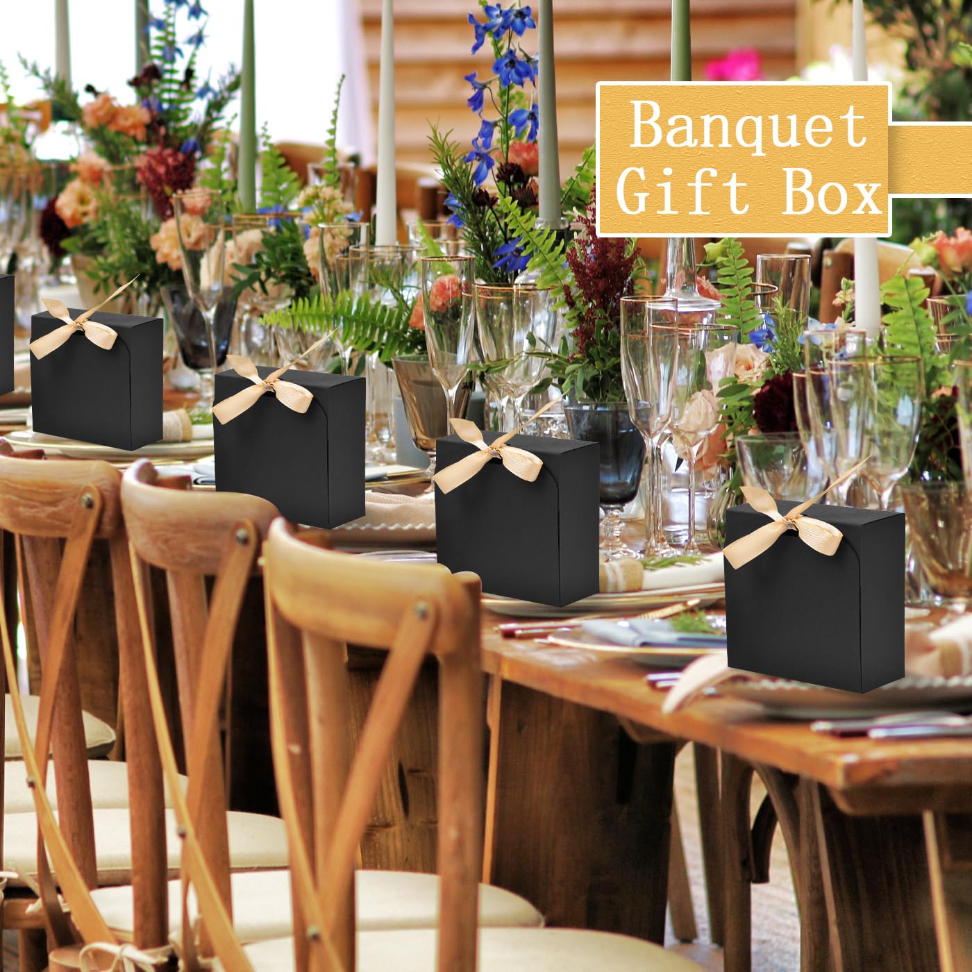 WLUSEAXI 12pack Small Gift Boxes with Lids for Presents, 4.5''x4.5''x2'' Black Gift Boxes with Ribbons, Party Boxes for Packaging Wedding, Present, Birthday, Holiday, Galentine's Day