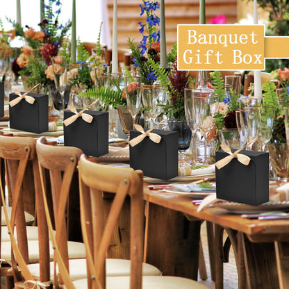 WLUSEAXI 12pack Small Gift Boxes with Lids for Presents, 4.5''x4.5''x2'' Black Gift Boxes with Ribbons, Party Boxes for Packaging Wedding, Present, Birthday, Holiday, Galentine's Day