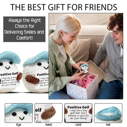 Positive Crochet Doll Golf Gifts for Men Dad Fathers Coach Mini Crochet Golf with Positive Card Father's Day Christmas Birthday Gifts Men Golfers Funny Home Office Desk Decor