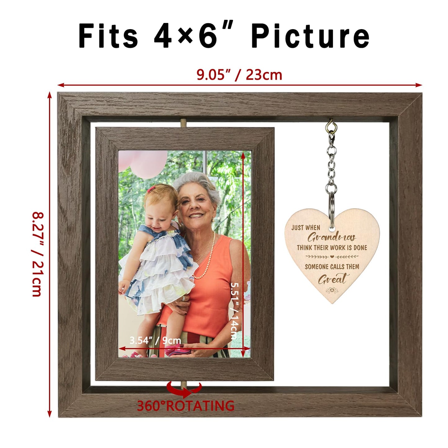 EYITUPC Great Grandma Gifts - Rotating Wooden Great Grandma Picture Frame for Two 4x6 Photos - Glass Cover, Gift Box Included - Just When Grandmas Think Their Work Is Done, Someone Calls Them Great