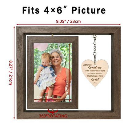 EYITUPC Great Grandma Gifts - Rotating Wooden Great Grandma Picture Frame for Two 4x6 Photos - Glass Cover, Gift Box Included - Just When Grandmas Think Their Work Is Done, Someone Calls Them Great