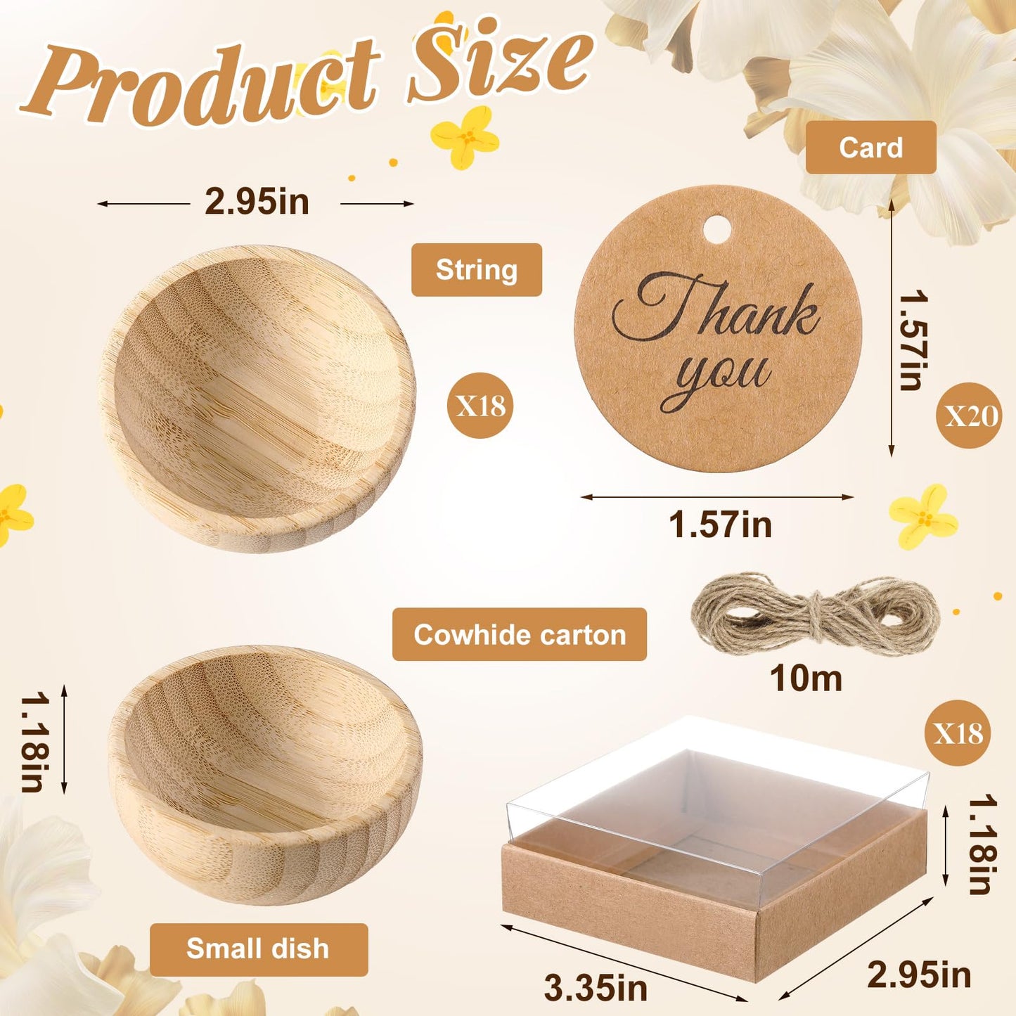 Honeydak 10 Sets Bamboo Small Wooden Bowls, Wedding Favors for Guests Bulk with Kraft Gift Box Thank You Card, Bridal Shower Souvenirs Bachelorette Baby Shower Birthday Party Return Gifts