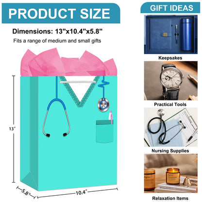 WhatSign Nurse Graduation Gifts Bag - 13" Large Nurse Gift Bags with Tissue Paper and Handle Nursing School Graduation Gifts for Women New Nursing Student Gift Bag for Medical School Party Favor