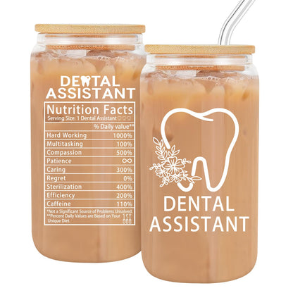 Dental Assistant Gifts for Women,Dental Assistant Appreciation Gifts,Dental Assistants Recognition Week Gifts,Dental Assistant Must Have Gift,Coffee Glass Cup 16oz