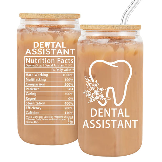 Dental Assistant Gifts for Women,Dental Assistant Appreciation Gifts,Dental Assistants Recognition Week Gifts,Dental Assistant Must Have Gift,Coffee Glass Cup 16oz