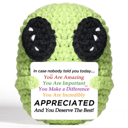 AICase Mini Funny Alien Crochet Gifts,Birthday Gifts for Women Men Presents,Inspirational Small Animals Cute Stuff Things, Handmade Little Reminders Emotional Positive Crochet Nuggets Alien Decor