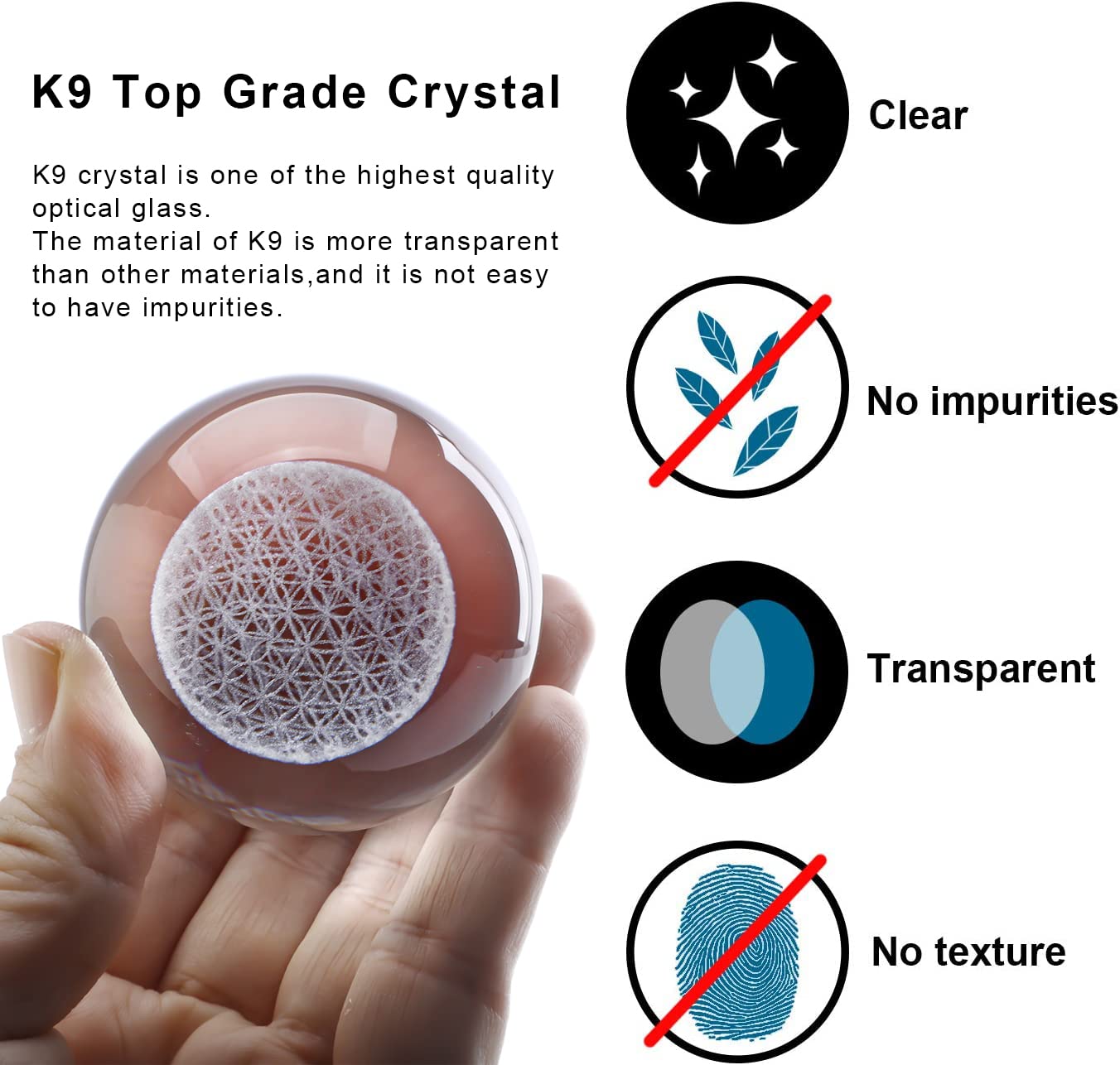 H&D HYALINE & DORA 3D Laser Engraved Flower of Life Crystal Ball Paperweight with Stand,Chakra Healing Grid Flower Globe for Spiritual Decor Gift